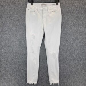 Judy Blue Jeans Womens 5 27 White Distressed Skinny Fit Frayed Hem Stretch Pants